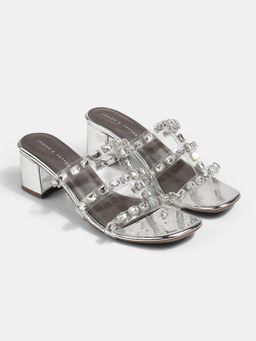 Lemon & Pepper - Silver Stone-Studded Sandal Heels