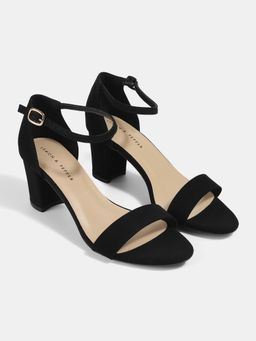 Lemon & Pepper - Black Block Ankle Strap Sandal Heels