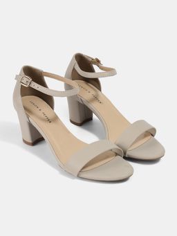 Lemon & Pepper - Grey Block Ankle Strap Sandal Heels