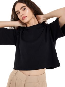 BCBG - Women Black Solid Crop T-Shirt
