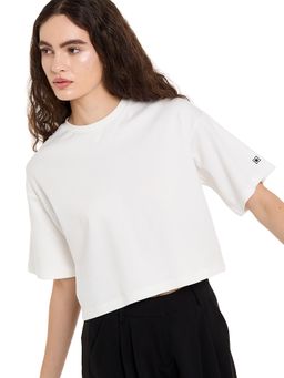 BCBG - Women White Solid Crop T-Shirt
