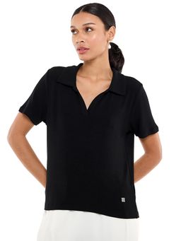 BCBG - Women Black Solid Polo T-Shirt