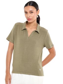 BCBG - Women Green Solid Polo T-Shirt