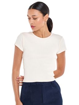 BCBG - Women White Textured Solid T-Shirt
