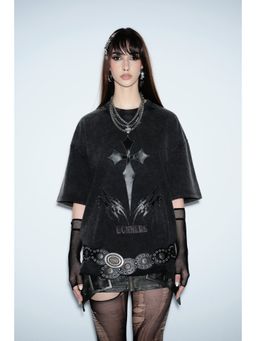 Bonkers Corner - Women Black Graphic Oversized T-Shirt