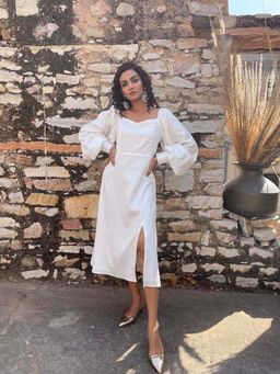 AlterEGO - Sleeve Up Slit White Midi