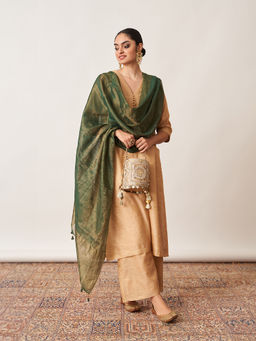 Vaaya - The Bottle Green Silk Tissue Chanderi Dupatta