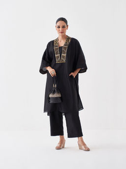 Vaaya - The Surmayee Silk Chanderi Ensemble Woven Banarasi Kaftan with Pant (Set of 2)