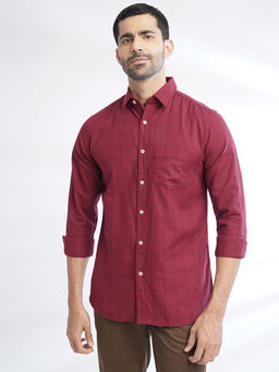 JadeBlue - Mens Maroon Slim Fit Cotton Casual Shirt