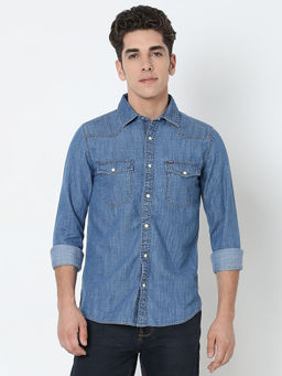 Spykar - Blue Regular Fit Full Sleeves Cotton Shirt For Men