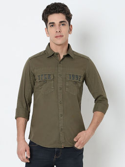 Spykar - Green Regular Fit Full Sleeves Cotton Shirt For Men
