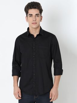 Spykar - Black Slim Fit Full Sleeves Cotton Shirt For Men