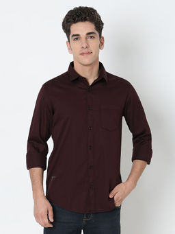 Spykar - Maroon Slim Fit Full Sleeves Cotton Shirt For Men