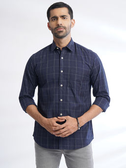 JadeBlue - Mens Navy Blue Slim Fit Cotton Shirt