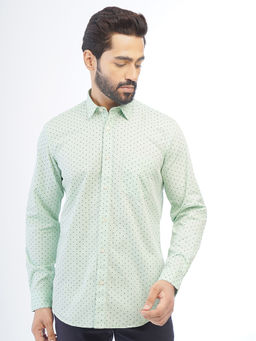 Greenfibre - Mens Light Green Cotton Printed Regular Fit Shirt