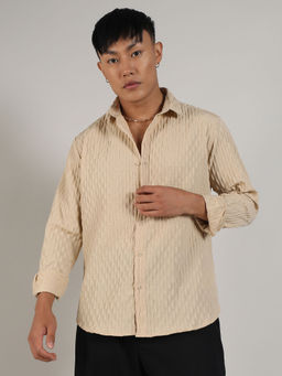 Campus Sutra - Mens Butter Yellow Crinkled-Weave Shirt