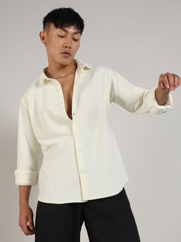Campus Sutra - Mens Pale Yellow Stripe-Creased Shirt