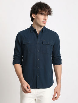The Bear House - Mens Blue Slim Fit Casual Shirt