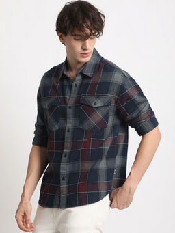 The Bear House - Mens Blue Relaxed Fit Casual Shirt