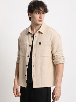 The Bear House - Mens Beige Relaxed Fit Shacket