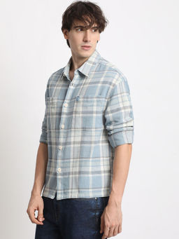 The Bear House - Mens Blue Checked Relaxed Fit Casual Shacket