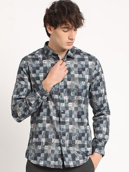 The Bear House - Mens Printed Slim Fit Casual Shirt