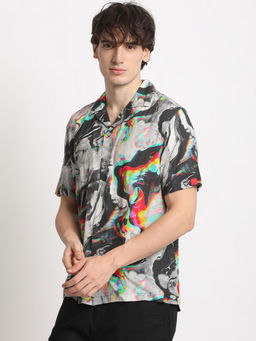 The Bear House - Mens Multi-Coloured Printed Regular Fit Casual Shirt