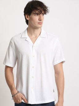 The Bear House - Mens White Regular Fit Poly Viscose Casual Shirt