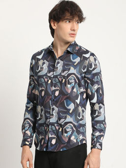 The Bear House - Mens Printed Slim Fit Casual Shirt