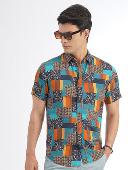 JadeBlue - Mens Multicolor Cotton Slim Fit Printed Casual Shirt