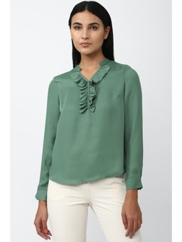 Van Heusen - Women Green Solid Casual Slit Neck Top