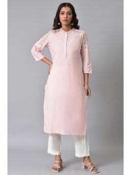 W - Pink Solid Kurta-straight Pant (Set of 2)