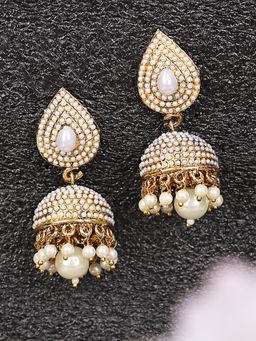 Anika's Creations - Pearl Embedded Traditional Partywear Golden Jhumki Earrings