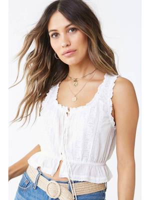 Top Sans Manches Forever 21 - Blanc à Motifs Floraux - Taille S - Neuf Avec étiquette