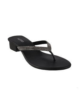 Metro - Womens Black Block Heel ChappalsMetro Black Solid Plain Heels