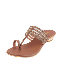 Mochi - Womens Antique Gold Block Heel ChappalsMochi Yellow Solid Heels