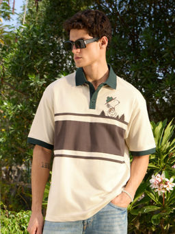 The Souled Store - Pure Cotton Half Sleeves Collar Neck Graphic Polo T-Shirt