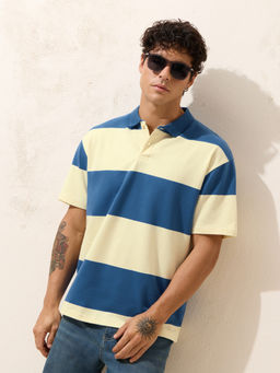 The Souled Store - Pure Cotton Half Sleeves Collar Neck Stripes Polo T-Shirt
