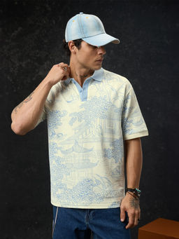 The Souled Store - Pure Cotton Half Sleeves Collar Neck Graphic Polo T-Shirt