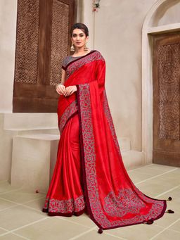 Odette - Tomato Red Silk Georgette Designer Saree with Unstitched Blouse