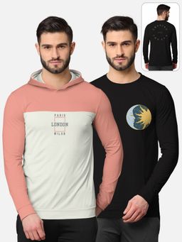BULLMER - Trendy Front & Back Printed Full Sleeve T-shirt For Men Multi-color (Pack of 2)