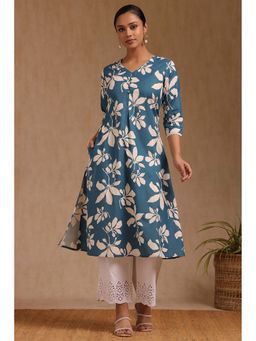 Soch - Womens Blue Cotton Floral Print Kurta