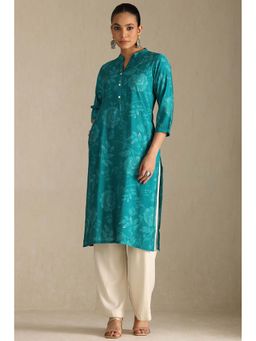 Soch - Womens Blue Muslin Floral Print Kurta