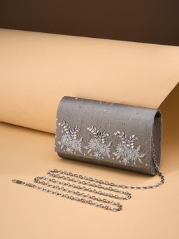 Fabindia - Silver Embroidered Polyester Clutch