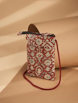 Fabindia - Maroon Printed Cotton Blend Mobile Pouch