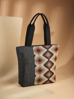 Fabindia - Black Printed Cotton Blend Handbag