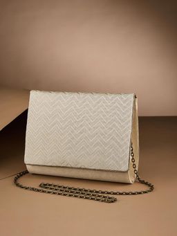 Fabindia - Off White Self Design Cotton Silk Clutch