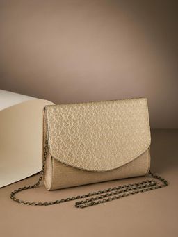 Fabindia - Gold Self Design Polyester Clutch