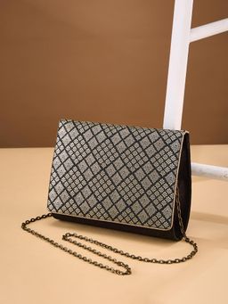 Fabindia - Black Self Design Polyester Clutch