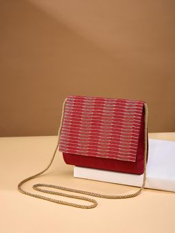 Fabindia - Red Textured Cotton Silk Clutch